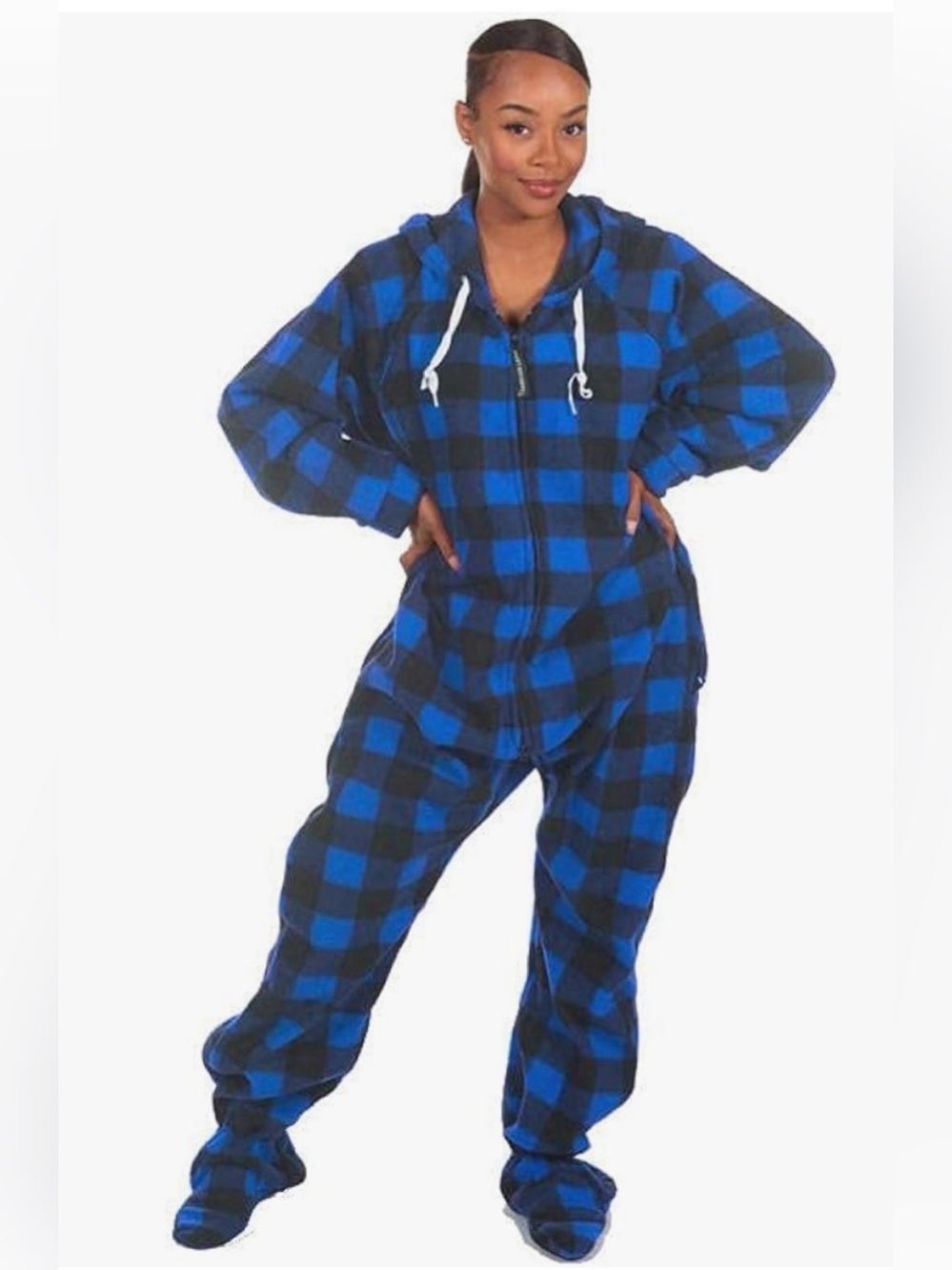Forever Lazy Blue Plaid Fleece Footed Onesie Pajamas Size XL